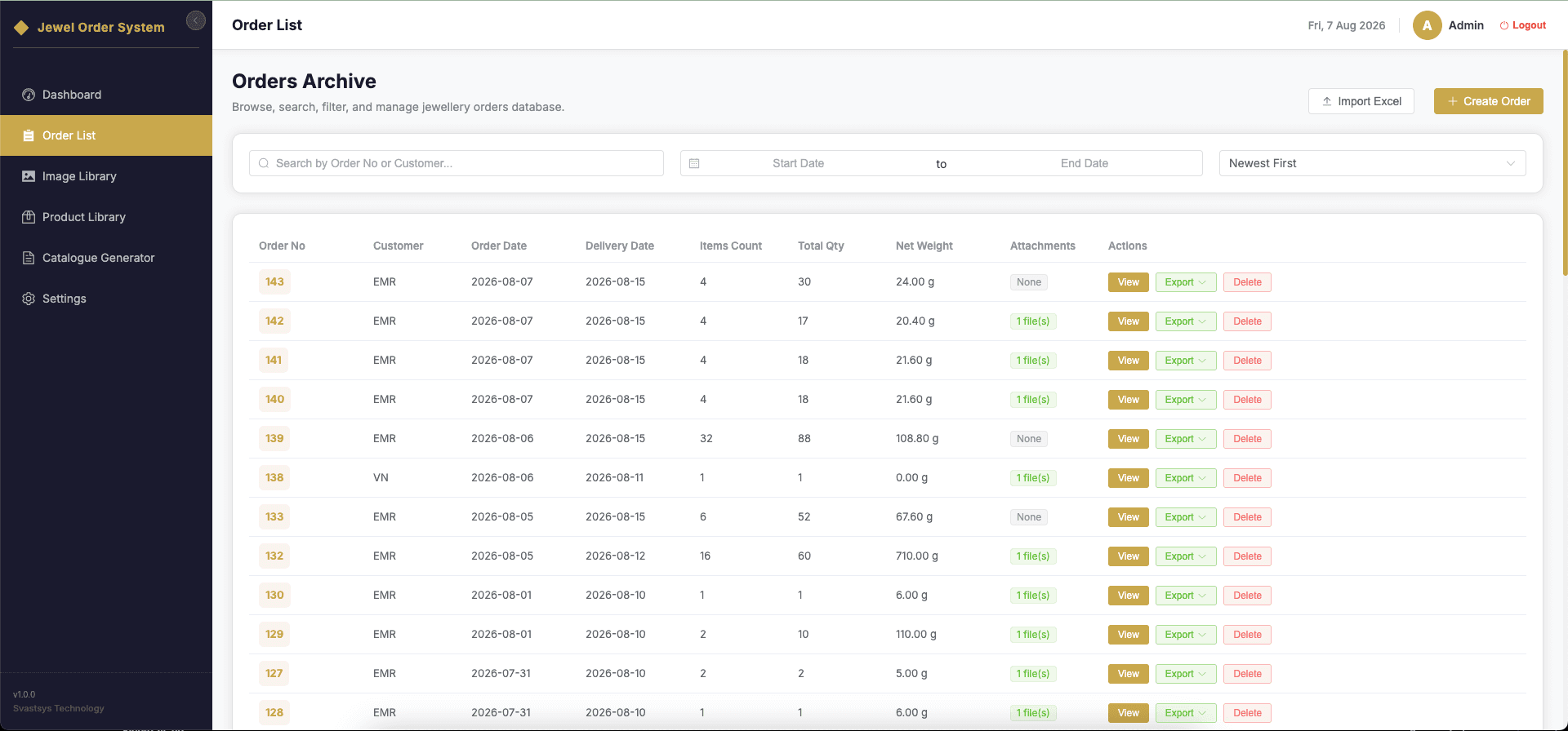 Arnica Jewels — Digital Catalog & Order Automation System Interface view 2