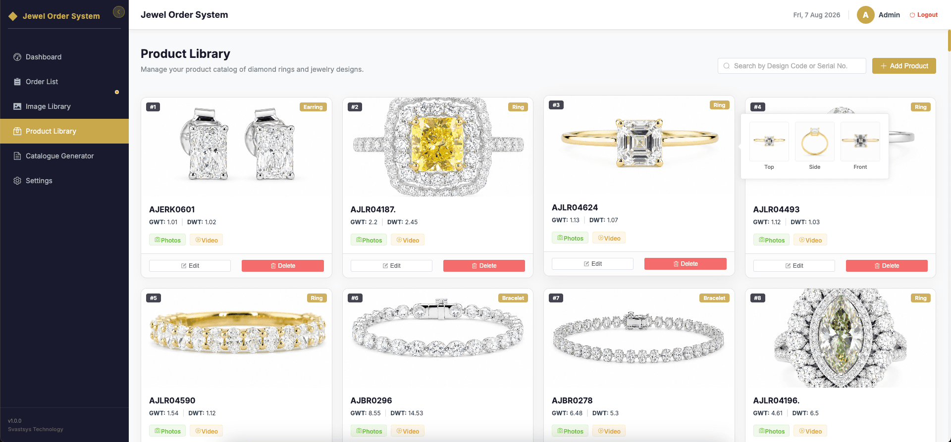 Arnica Jewels — Digital Catalog & Order Automation System Interface view 5